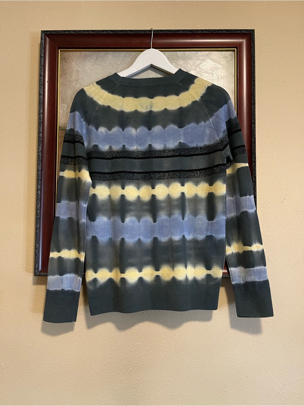 Dior Green Crewneck with Blue and Yellow Tie-Dye Stripes - Picture 7 of 9